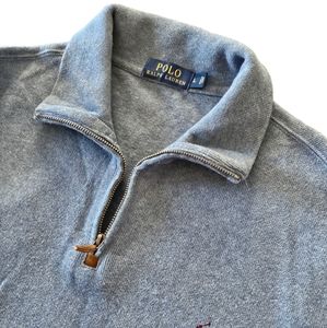 Polo Ralph Lauren 1/4 Zip Men's Large Blue Pullover Sweater Embroidered Red Pony